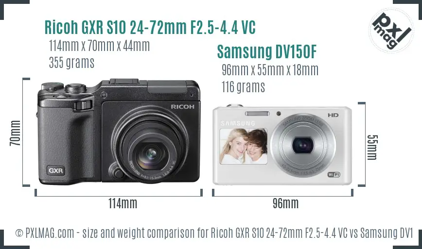Ricoh GXR S10 24-72mm F2.5-4.4 VC vs Samsung DV150F size comparison