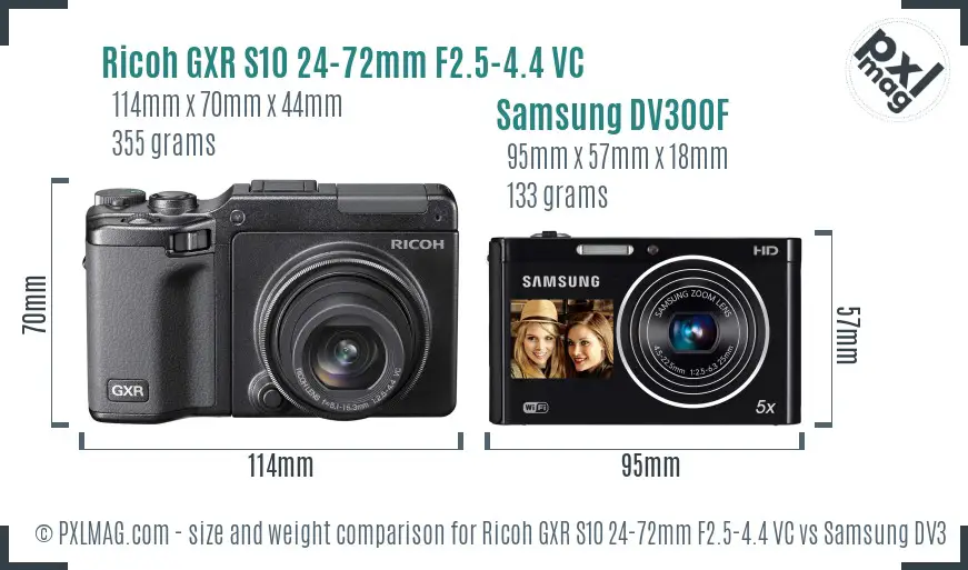 Ricoh GXR S10 24-72mm F2.5-4.4 VC vs Samsung DV300F size comparison