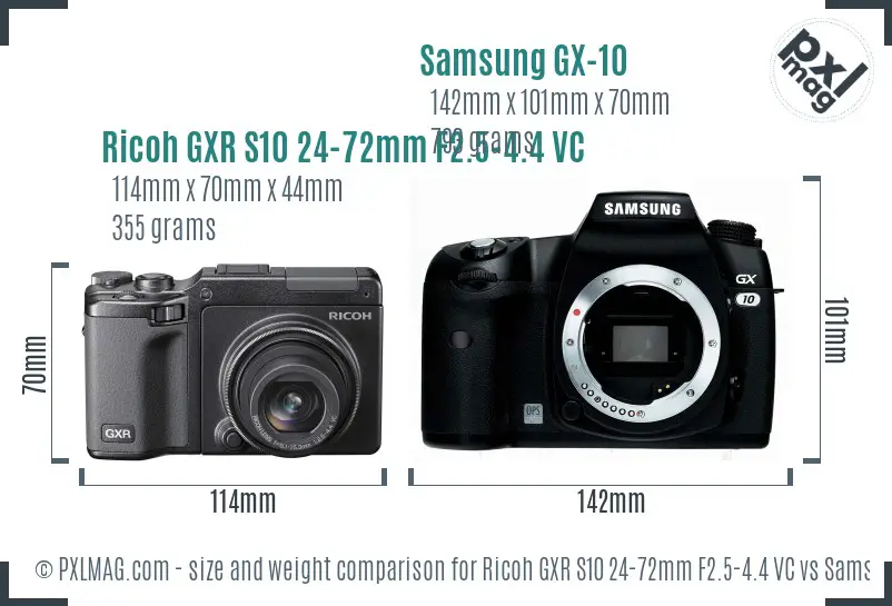 Ricoh GXR S10 24-72mm F2.5-4.4 VC vs Samsung GX-10 size comparison