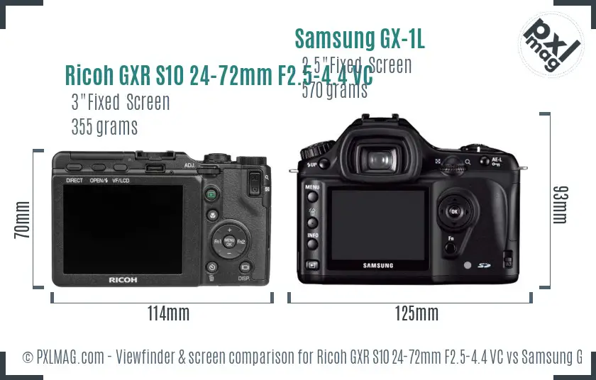 Ricoh GXR S10 24-72mm F2.5-4.4 VC vs Samsung GX-1L Screen and Viewfinder comparison