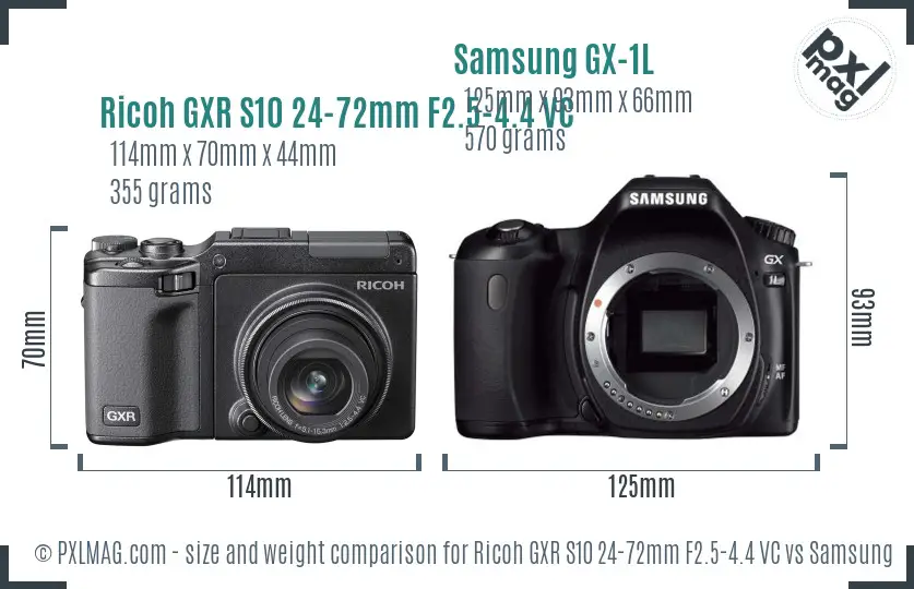 Ricoh GXR S10 24-72mm F2.5-4.4 VC vs Samsung GX-1L size comparison