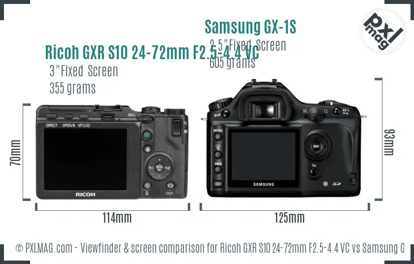 Ricoh GXR S10 24-72mm F2.5-4.4 VC vs Samsung GX-1S Screen and Viewfinder comparison
