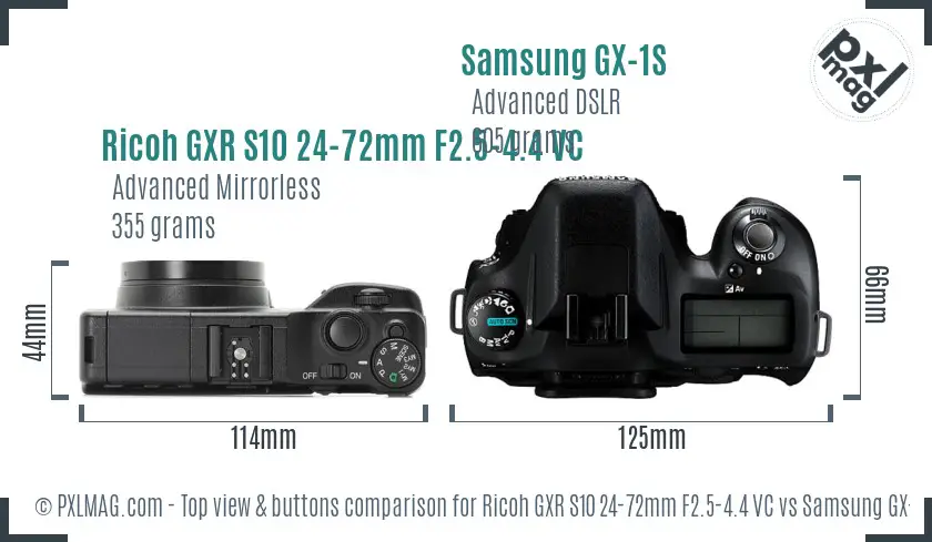 Ricoh GXR S10 24-72mm F2.5-4.4 VC vs Samsung GX-1S top view buttons comparison