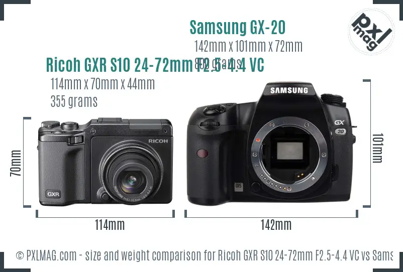 Ricoh GXR S10 24-72mm F2.5-4.4 VC vs Samsung GX-20 size comparison