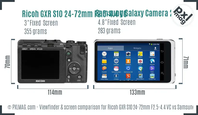 Ricoh GXR S10 24-72mm F2.5-4.4 VC vs Samsung Galaxy Camera 2 Screen and Viewfinder comparison