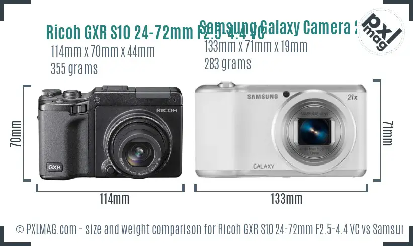 Ricoh GXR S10 24-72mm F2.5-4.4 VC vs Samsung Galaxy Camera 2 size comparison