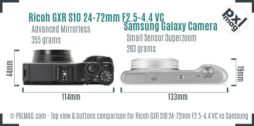 Ricoh GXR S10 24-72mm F2.5-4.4 VC vs Samsung Galaxy Camera 2 top view buttons comparison