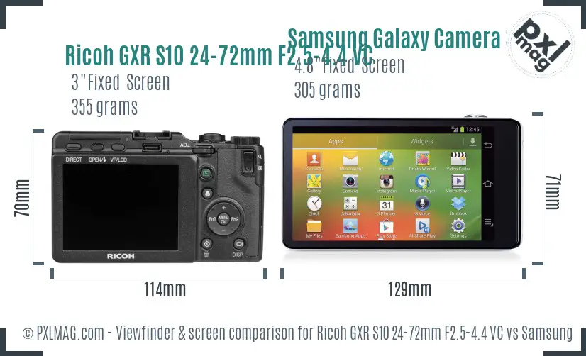 Ricoh GXR S10 24-72mm F2.5-4.4 VC vs Samsung Galaxy Camera 3G Screen and Viewfinder comparison