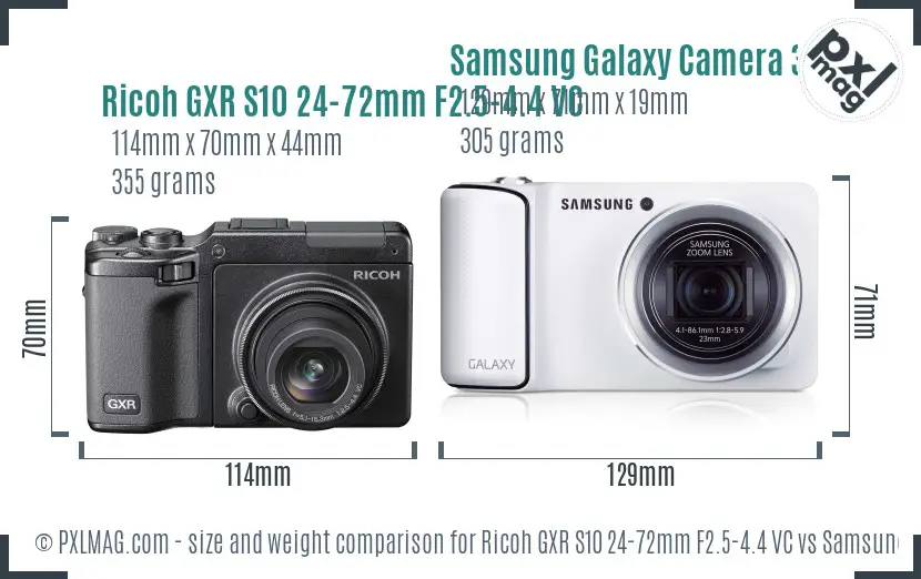 Ricoh GXR S10 24-72mm F2.5-4.4 VC vs Samsung Galaxy Camera 3G size comparison