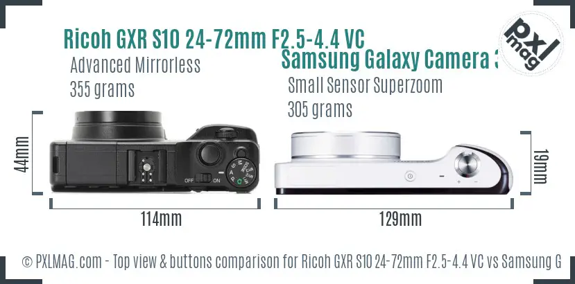 Ricoh GXR S10 24-72mm F2.5-4.4 VC vs Samsung Galaxy Camera 3G top view buttons comparison