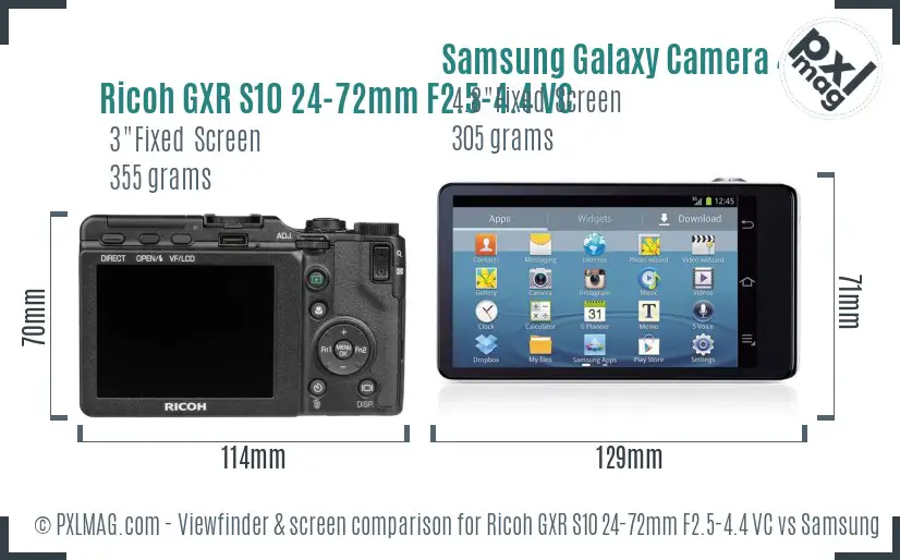 Ricoh GXR S10 24-72mm F2.5-4.4 VC vs Samsung Galaxy Camera 4G Screen and Viewfinder comparison