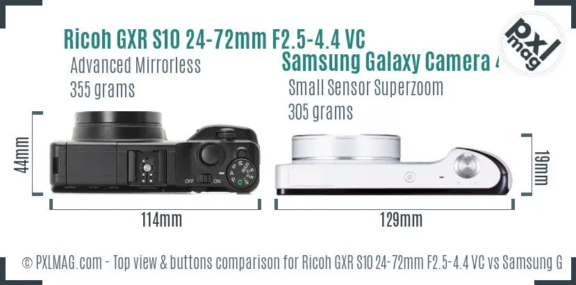 Ricoh GXR S10 24-72mm F2.5-4.4 VC vs Samsung Galaxy Camera 4G top view buttons comparison