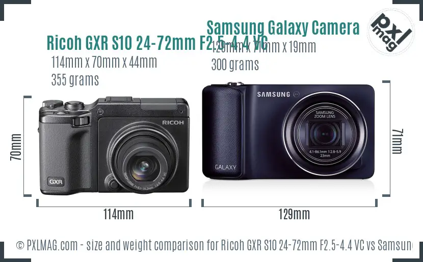 Ricoh GXR S10 24-72mm F2.5-4.4 VC vs Samsung Galaxy Camera size comparison