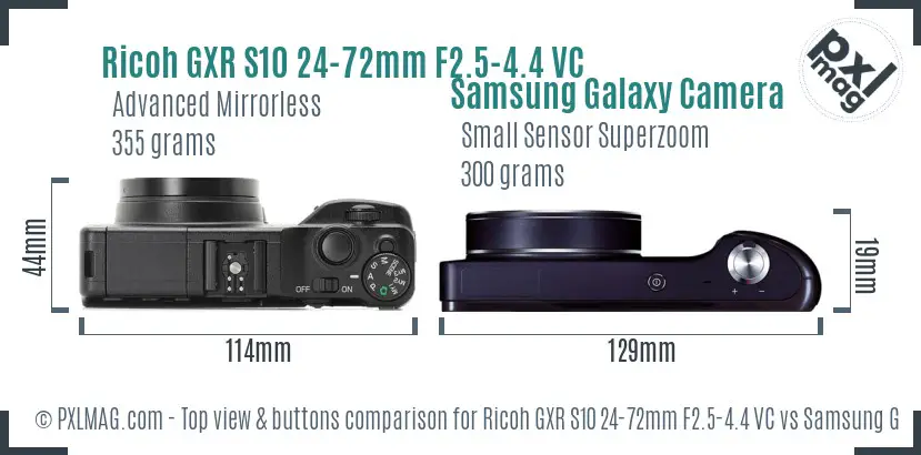 Ricoh GXR S10 24-72mm F2.5-4.4 VC vs Samsung Galaxy Camera top view buttons comparison