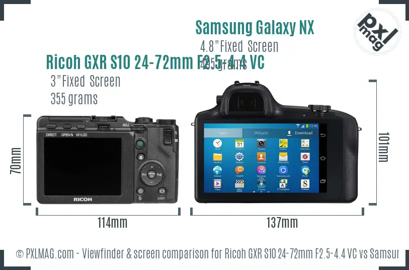 Ricoh GXR S10 24-72mm F2.5-4.4 VC vs Samsung Galaxy NX Screen and Viewfinder comparison