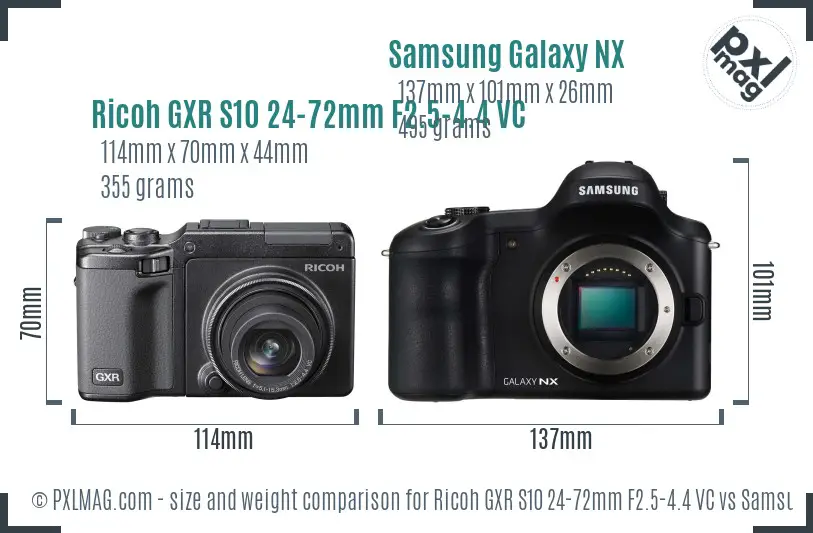 Ricoh GXR S10 24-72mm F2.5-4.4 VC vs Samsung Galaxy NX size comparison