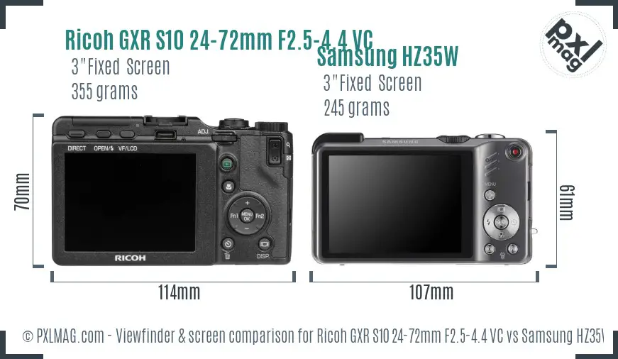 Ricoh GXR S10 24-72mm F2.5-4.4 VC vs Samsung HZ35W Screen and Viewfinder comparison