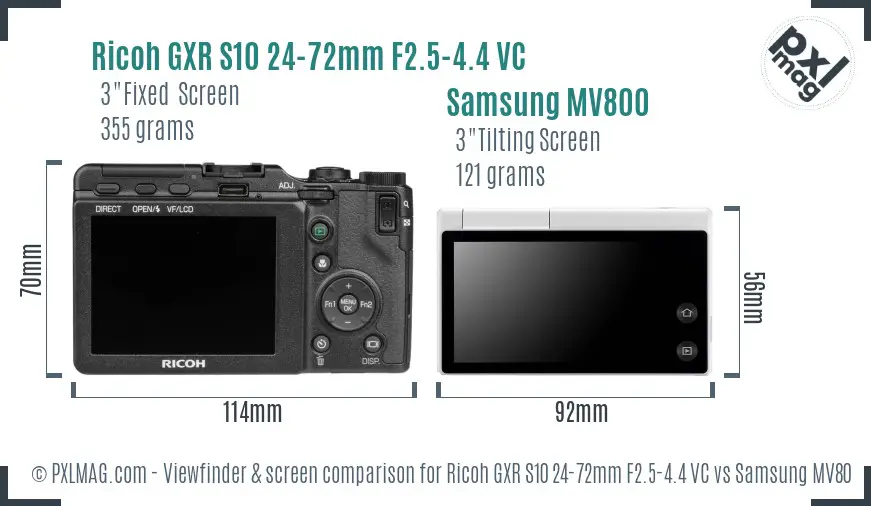 Ricoh GXR S10 24-72mm F2.5-4.4 VC vs Samsung MV800 Screen and Viewfinder comparison