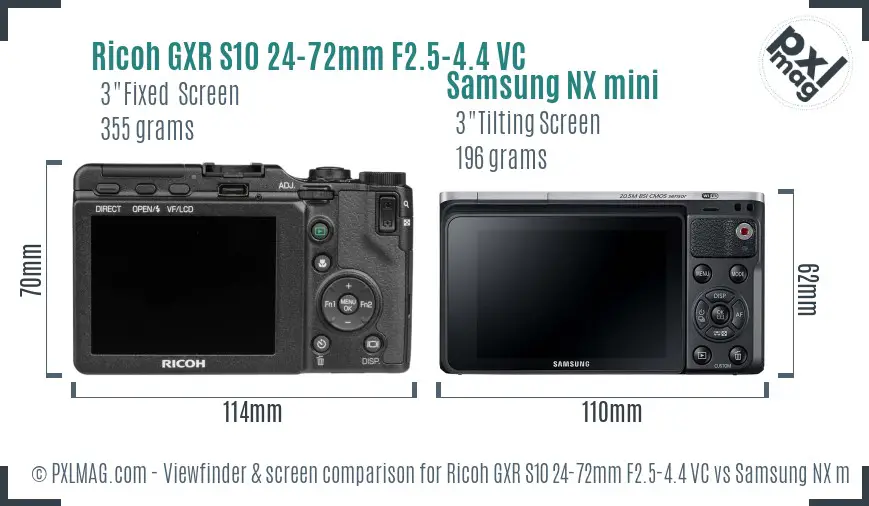 Ricoh GXR S10 24-72mm F2.5-4.4 VC vs Samsung NX mini Screen and Viewfinder comparison