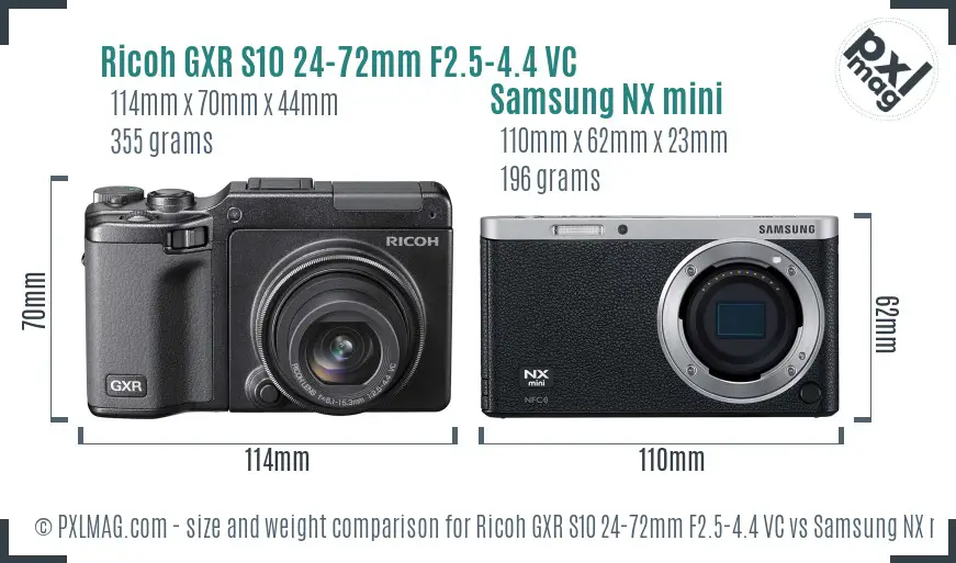 Ricoh GXR S10 24-72mm F2.5-4.4 VC vs Samsung NX mini size comparison