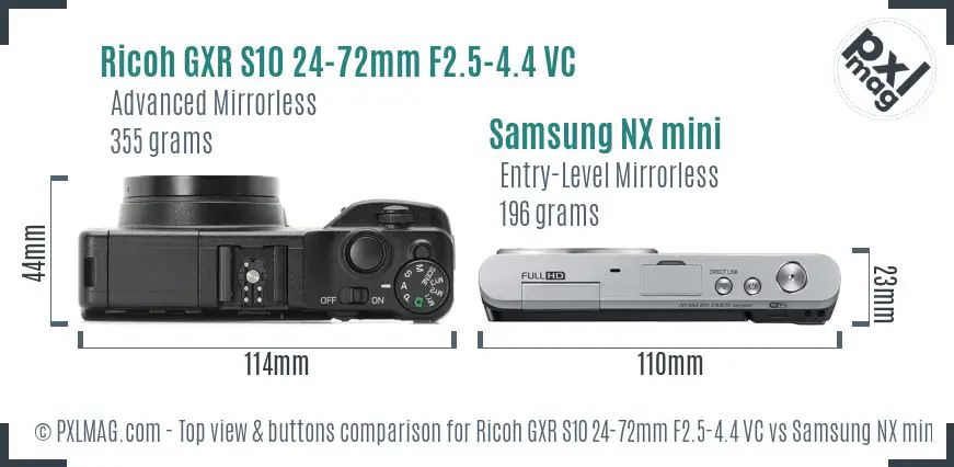 Ricoh GXR S10 24-72mm F2.5-4.4 VC vs Samsung NX mini top view buttons comparison