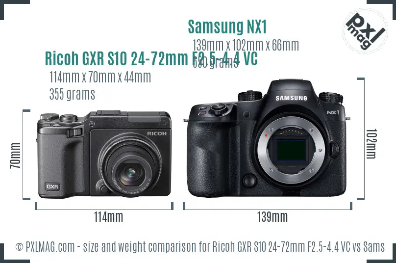 Ricoh GXR S10 24-72mm F2.5-4.4 VC vs Samsung NX1 size comparison