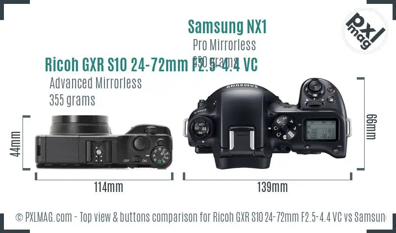 Ricoh GXR S10 24-72mm F2.5-4.4 VC vs Samsung NX1 top view buttons comparison