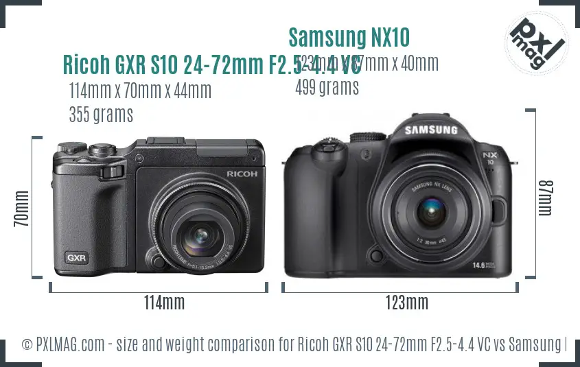 Ricoh GXR S10 24-72mm F2.5-4.4 VC vs Samsung NX10 size comparison
