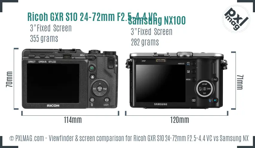 Ricoh GXR S10 24-72mm F2.5-4.4 VC vs Samsung NX100 Screen and Viewfinder comparison