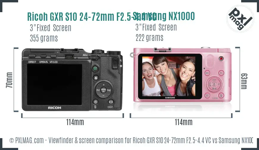Ricoh GXR S10 24-72mm F2.5-4.4 VC vs Samsung NX1000 Screen and Viewfinder comparison