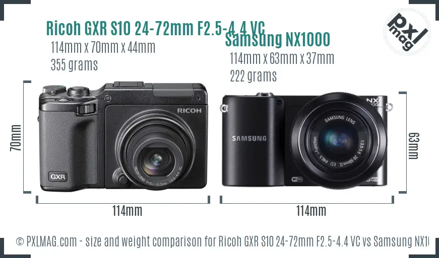 Ricoh GXR S10 24-72mm F2.5-4.4 VC vs Samsung NX1000 size comparison
