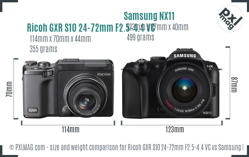 Ricoh GXR S10 24-72mm F2.5-4.4 VC vs Samsung NX11 size comparison