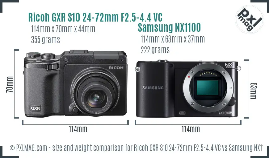 Ricoh GXR S10 24-72mm F2.5-4.4 VC vs Samsung NX1100 size comparison