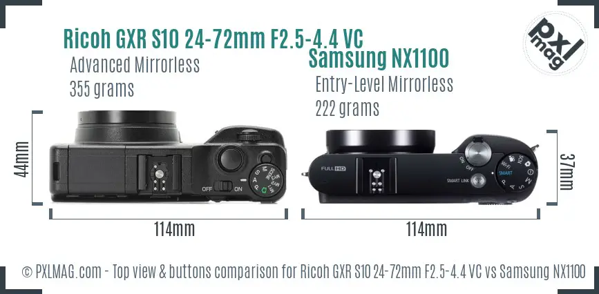 Ricoh GXR S10 24-72mm F2.5-4.4 VC vs Samsung NX1100 top view buttons comparison