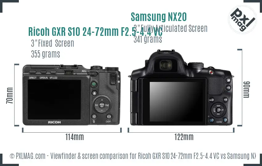 Ricoh GXR S10 24-72mm F2.5-4.4 VC vs Samsung NX20 Screen and Viewfinder comparison