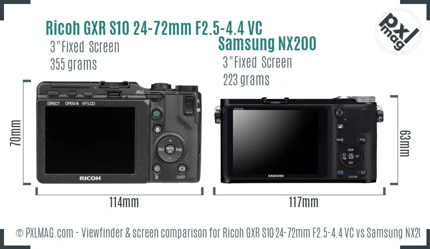 Ricoh GXR S10 24-72mm F2.5-4.4 VC vs Samsung NX200 Screen and Viewfinder comparison