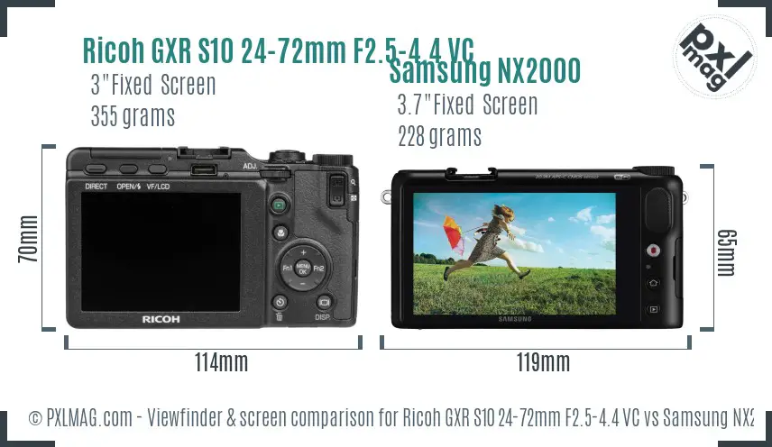 Ricoh GXR S10 24-72mm F2.5-4.4 VC vs Samsung NX2000 Screen and Viewfinder comparison