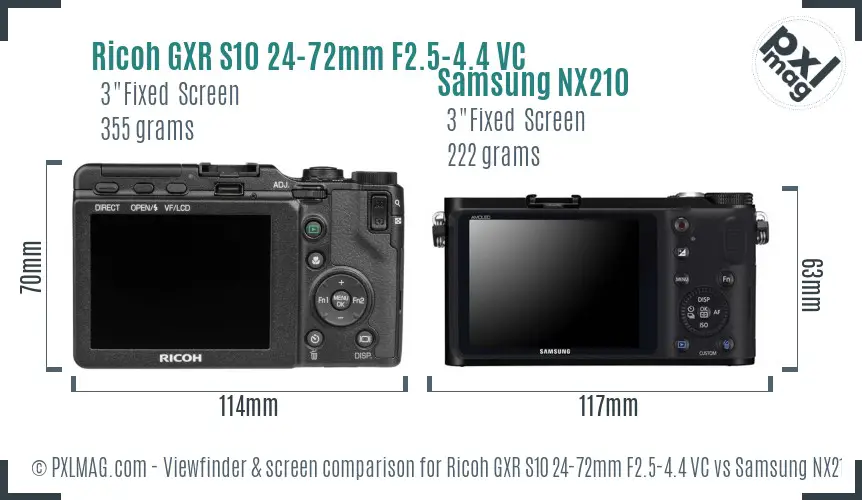 Ricoh GXR S10 24-72mm F2.5-4.4 VC vs Samsung NX210 Screen and Viewfinder comparison