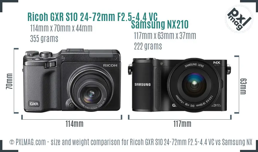 Ricoh GXR S10 24-72mm F2.5-4.4 VC vs Samsung NX210 size comparison