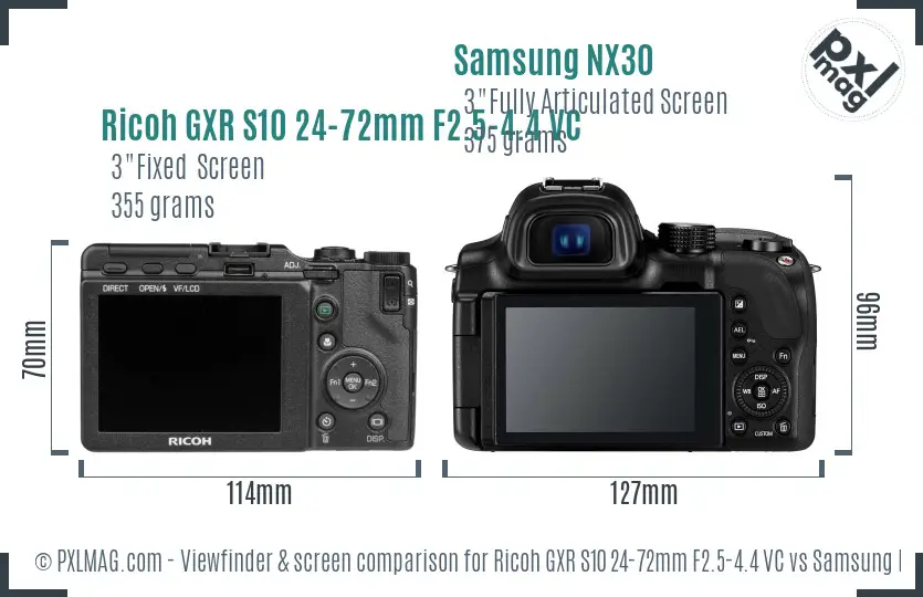 Ricoh GXR S10 24-72mm F2.5-4.4 VC vs Samsung NX30 Screen and Viewfinder comparison