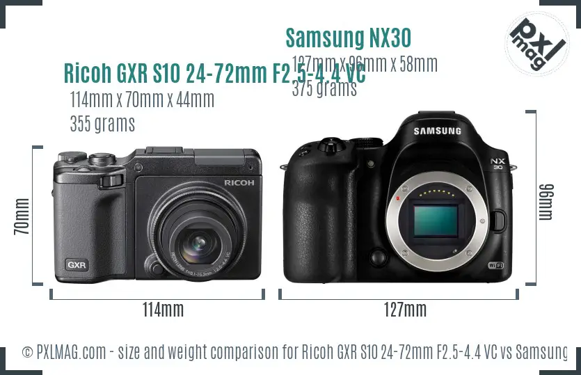Ricoh GXR S10 24-72mm F2.5-4.4 VC vs Samsung NX30 size comparison