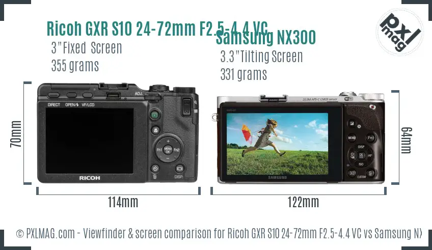 Ricoh GXR S10 24-72mm F2.5-4.4 VC vs Samsung NX300 Screen and Viewfinder comparison
