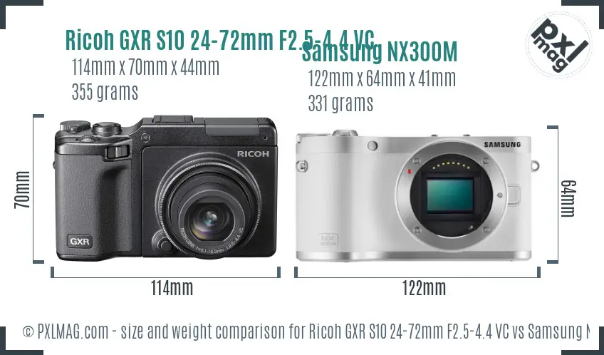 Ricoh GXR S10 24-72mm F2.5-4.4 VC vs Samsung NX300M size comparison