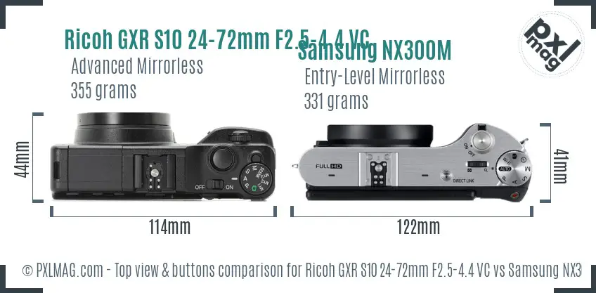Ricoh GXR S10 24-72mm F2.5-4.4 VC vs Samsung NX300M top view buttons comparison