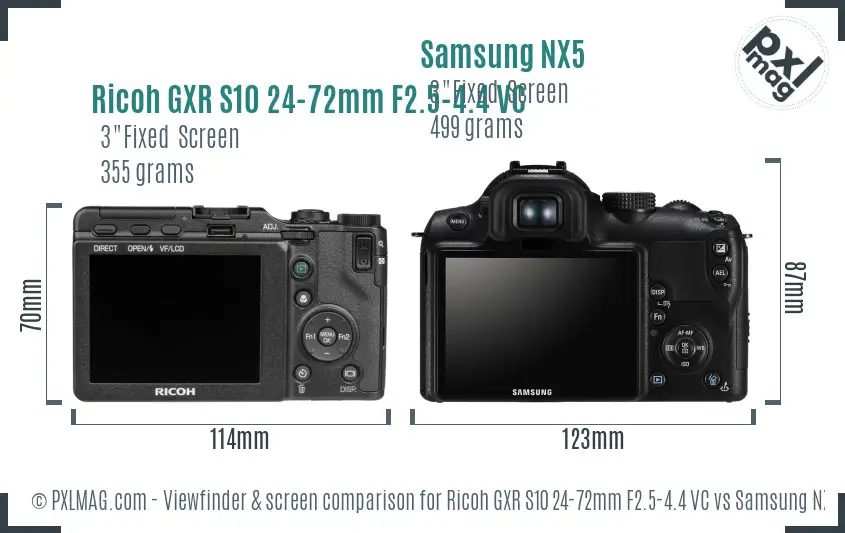 Ricoh GXR S10 24-72mm F2.5-4.4 VC vs Samsung NX5 Screen and Viewfinder comparison