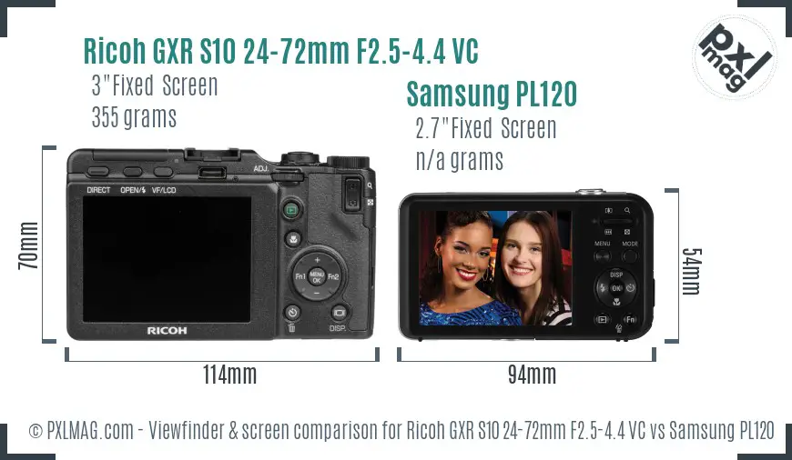 Ricoh GXR S10 24-72mm F2.5-4.4 VC vs Samsung PL120 Screen and Viewfinder comparison