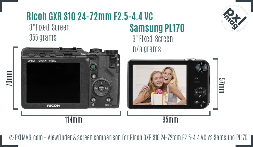 Ricoh GXR S10 24-72mm F2.5-4.4 VC vs Samsung PL170 Screen and Viewfinder comparison