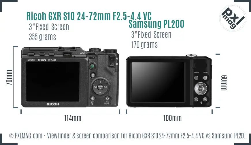 Ricoh GXR S10 24-72mm F2.5-4.4 VC vs Samsung PL200 Screen and Viewfinder comparison