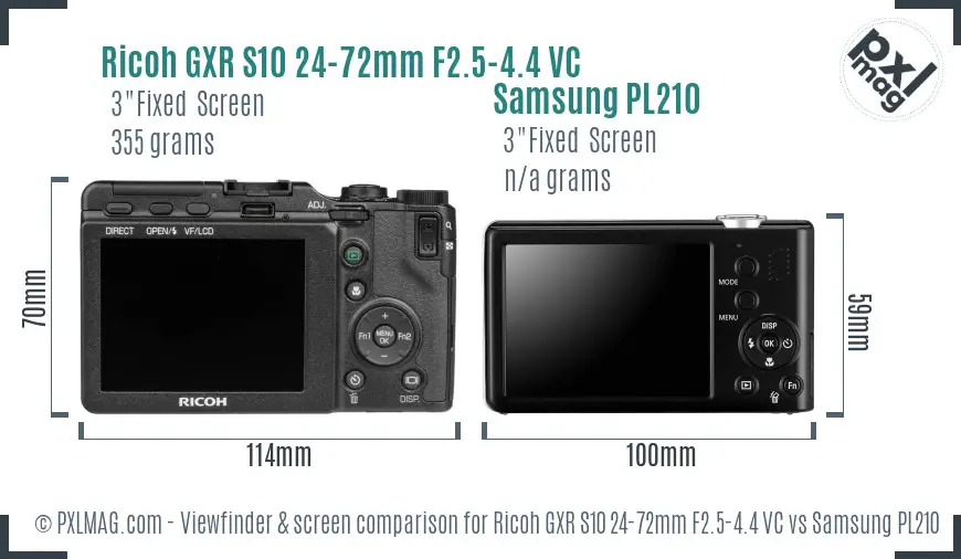 Ricoh GXR S10 24-72mm F2.5-4.4 VC vs Samsung PL210 Screen and Viewfinder comparison