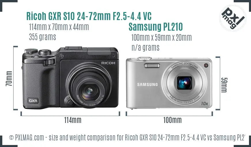 Ricoh GXR S10 24-72mm F2.5-4.4 VC vs Samsung PL210 size comparison